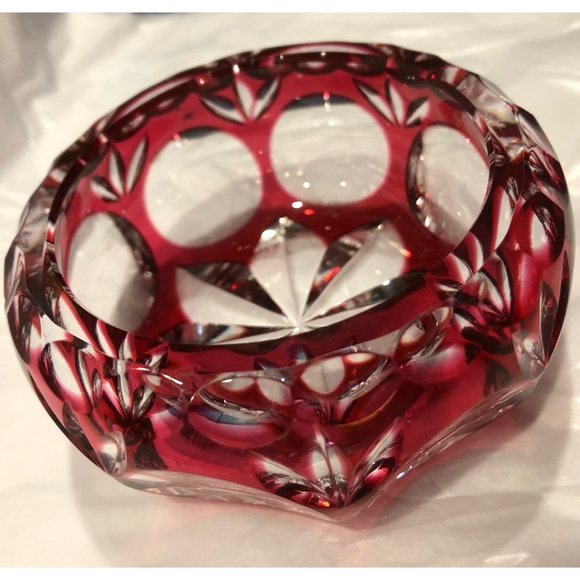Nachtmann Bramberg Crystal Glass Bowl Cut Cranberry To Clear Czech Bohemian 50’s - Picture 3 of 12